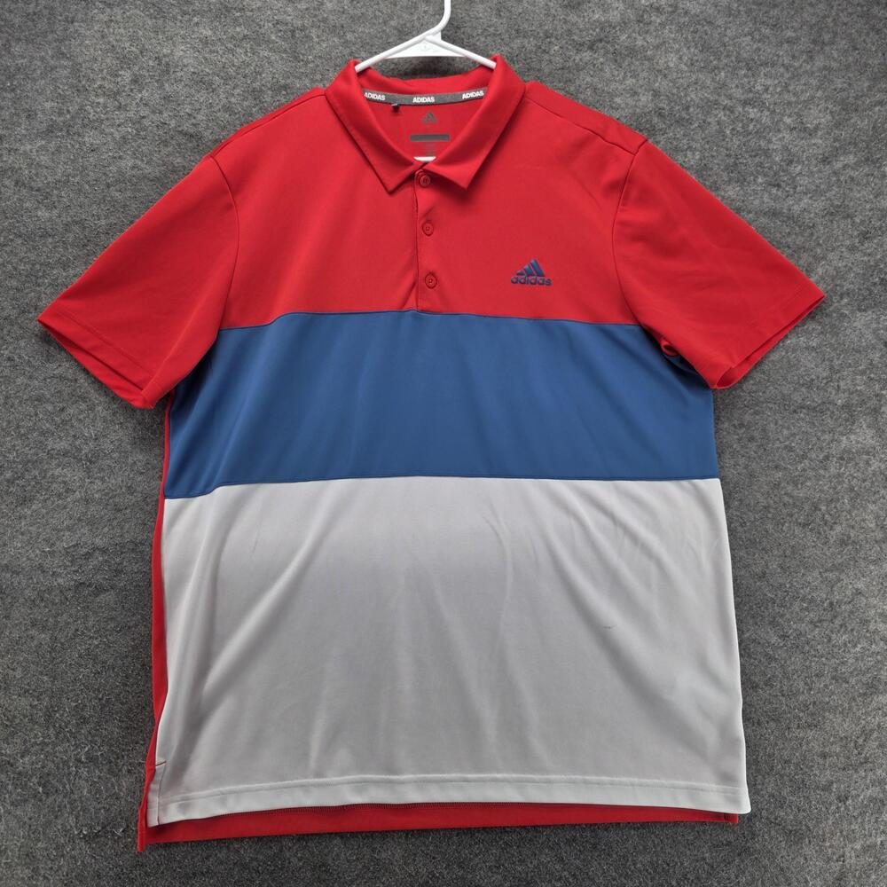 Adidas Polo Shirt Mens L Red Polyester Golf Moisture Wicking Breathable